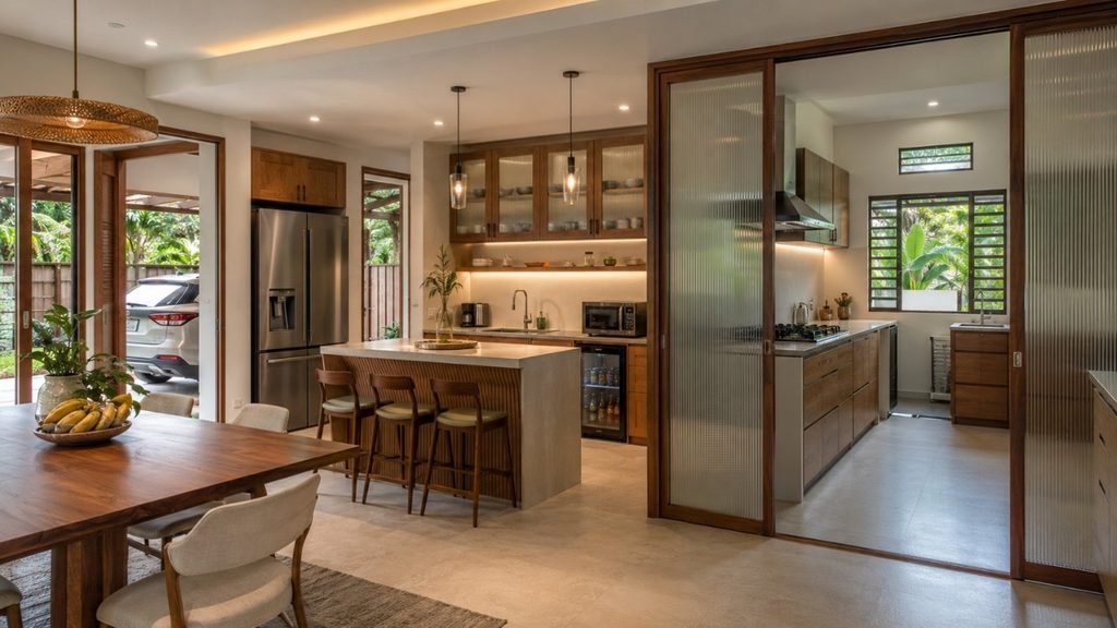 Separate wet kitchen and open pantry in a Sri Lankan home