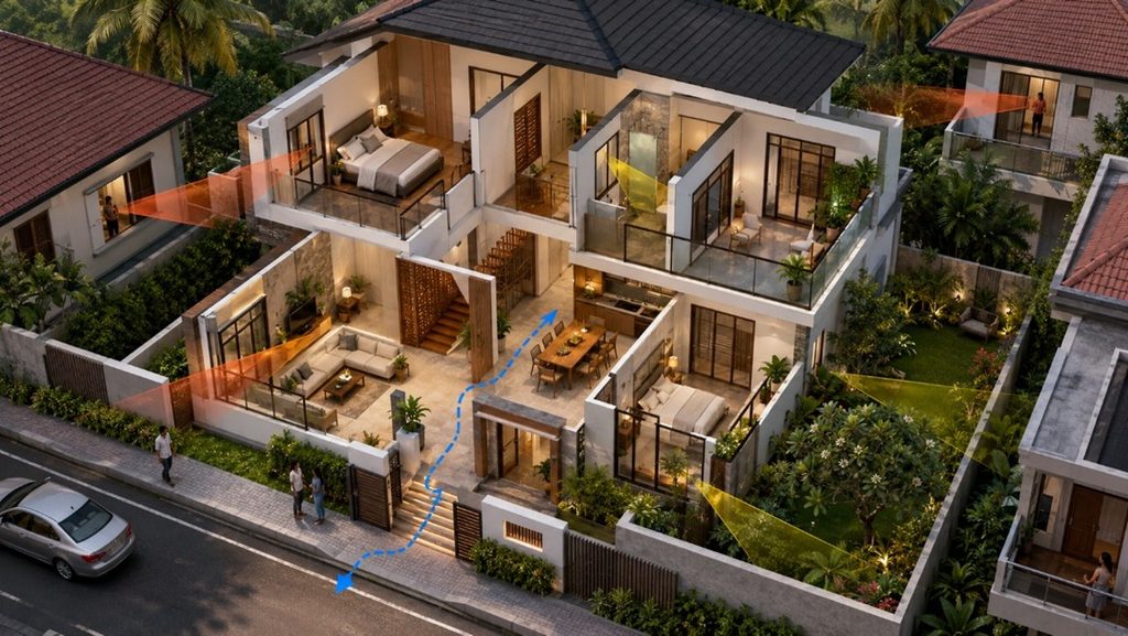 3D visualisation used to check privacy and sightlines between neighbouring houses