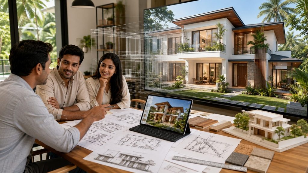 3D visualisation of a house design used to check a floor plan before construction in Sri Lanka